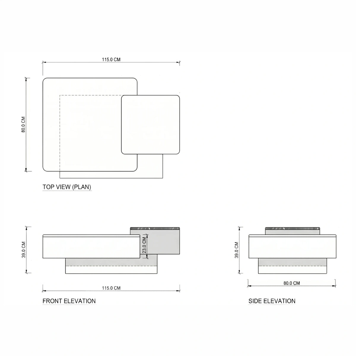 مقاسات طقم طاولات القهوة 115×80×39 سم – لونت