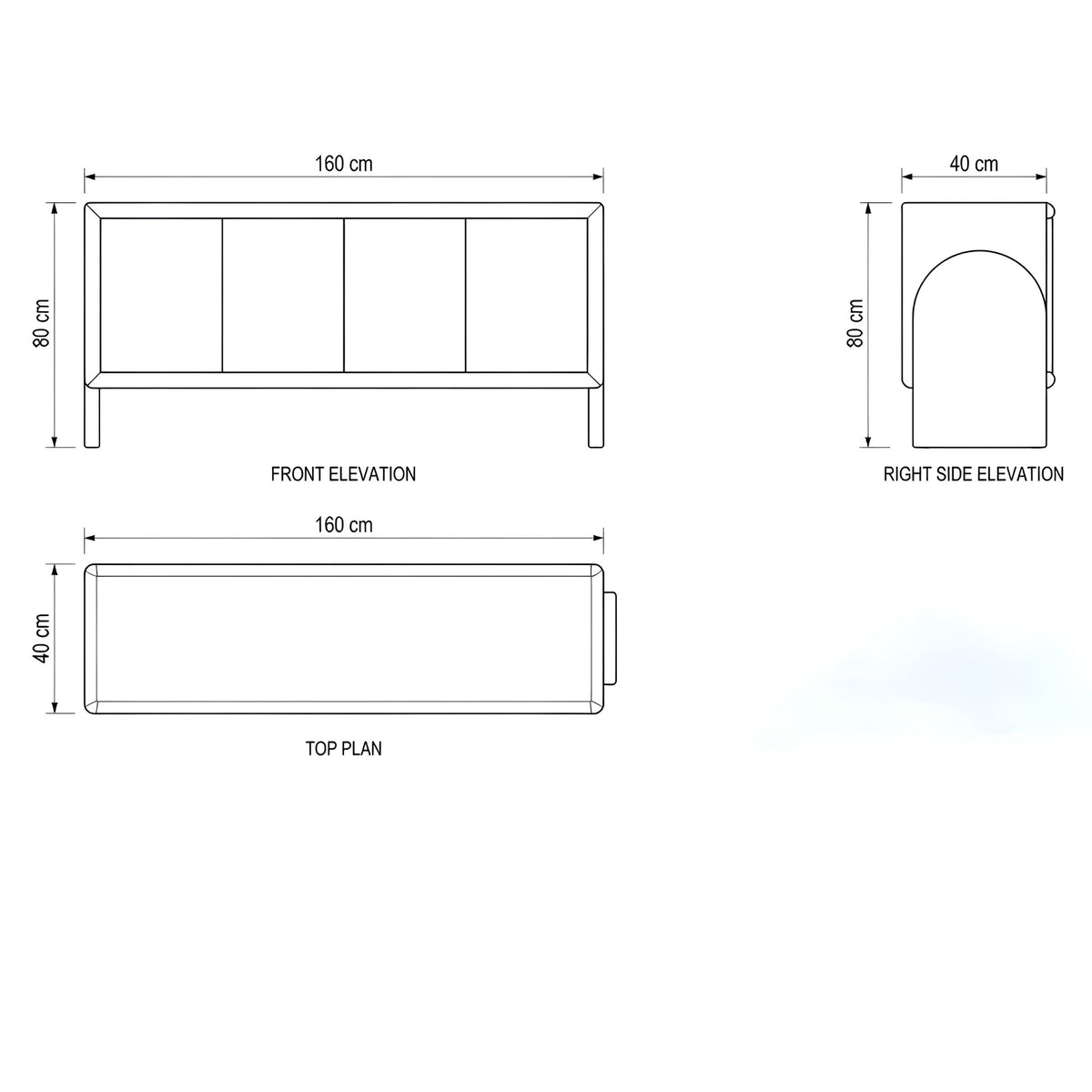مقاسات البوفيه الأوف وايت 180×40×80 سم – لونت