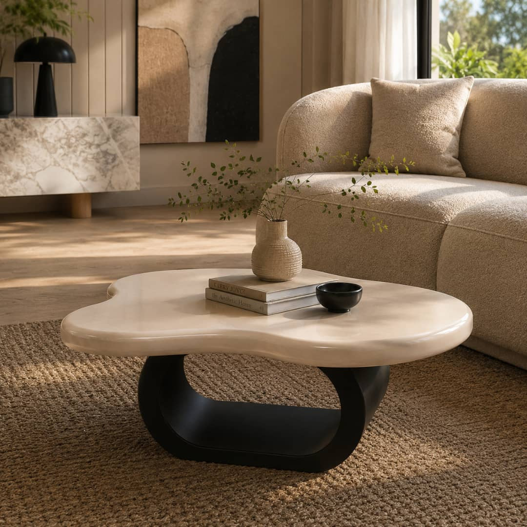 طاولة قهوة بقاعدة بيضاوية بيج 160 سم – لونت